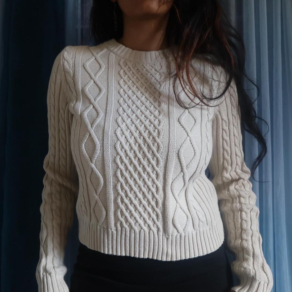 Cable-Knit Cream GAP Crewneck Sweater